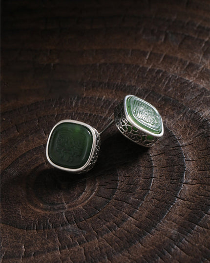 Jade Prosperity Earrings engraved prosperity symbols