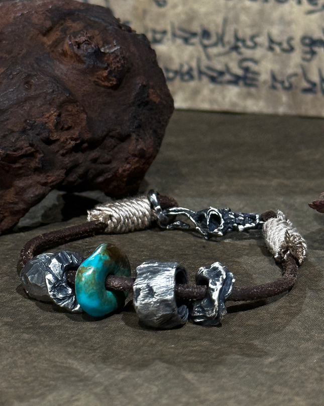 Turquoise and Sterling Silver Carved Bracelet
