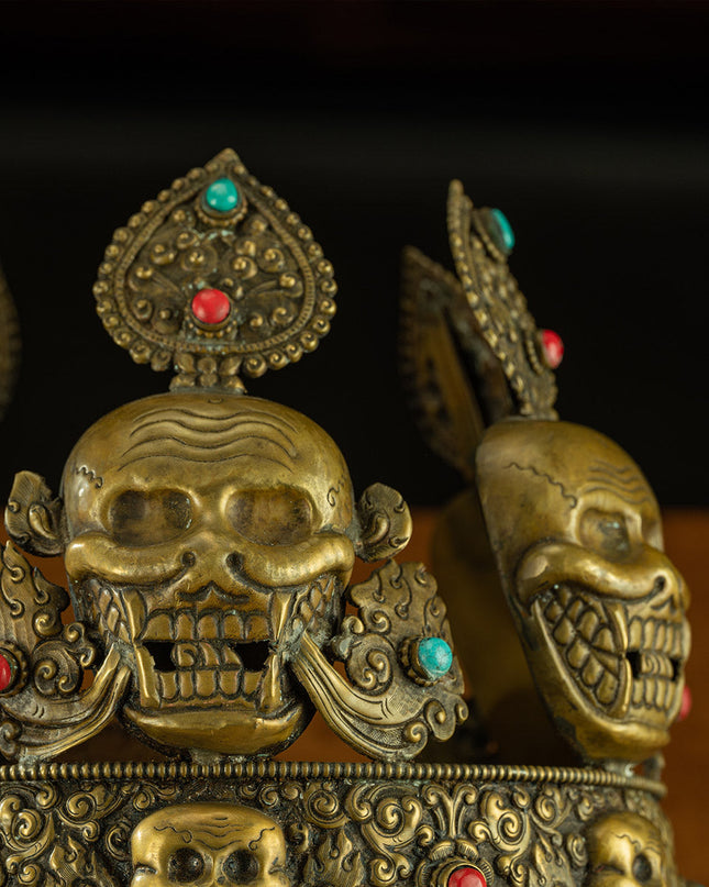 Qing Dynasty  Sita Vana's Dharma Protector Hat Yellow Lima Copper Inlaid With Coral and Turquoise Sakya Monastery