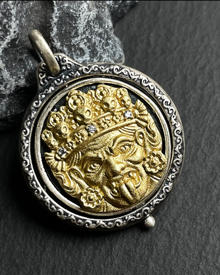 Sterling Silver Gilded Zakirum Dual-Side Rotating Pendant