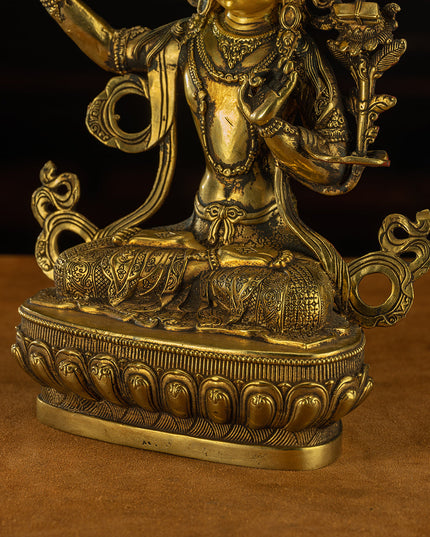 19th Century Manjusri Bodhisattva Tibet Antique Buddha Statue Yellow Lima gilt bronze Sera Monastery