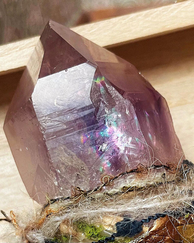 "Spring God Torch" scepter Tibetan White Quartz Crystal Amethyst Moonstone Handmade
