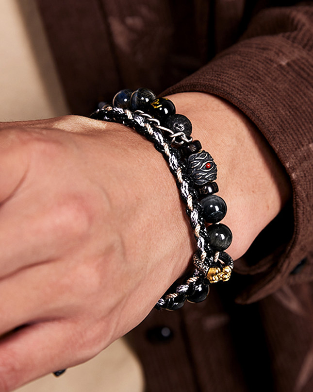 Himalayan Buddhist Prayer Obsidian Bracelet