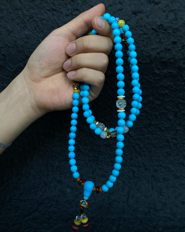 Robust Wealth Sturdy Turquoise 108 Mala Beads Necklace