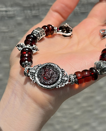 Silver Blood Amber Zakirum Inlay Bracelet
