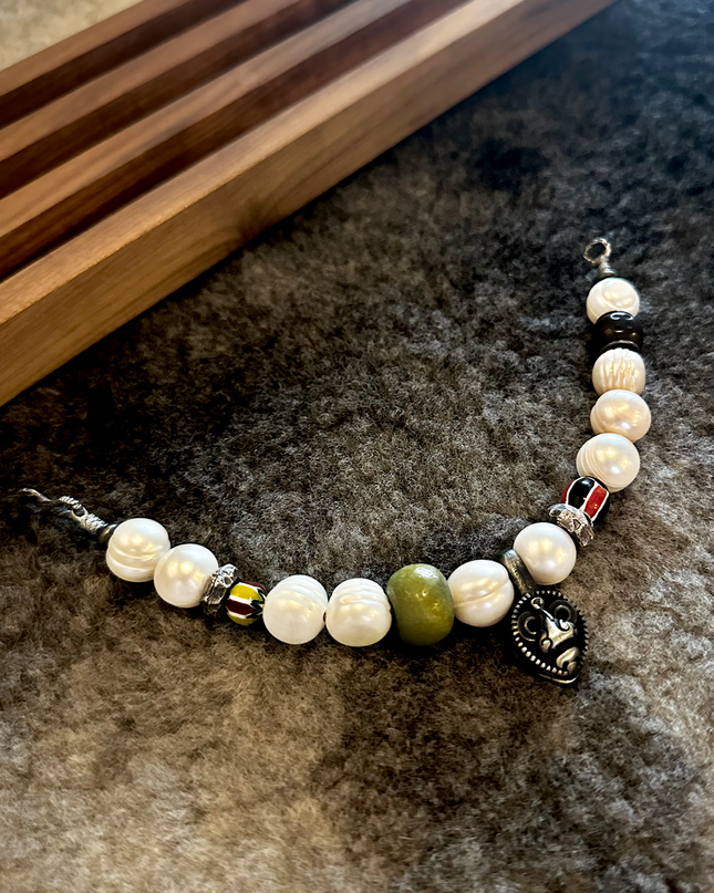 Himalayan Style Antique Pearl and Glass Multi-Blessing Bracelet
