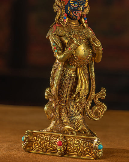 19th Century Zashi Lhamo Dharmapala God of Wealth Gilt Copper Painted Tibetan Buddha Statue From Sera Monastery