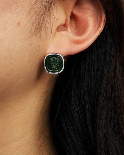 Jade Prosperity Earrings engraved prosperity symbols