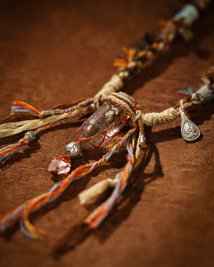 Tibetan Quartz & Clear Quartz Handwoven Necklace Clarity & Confidence