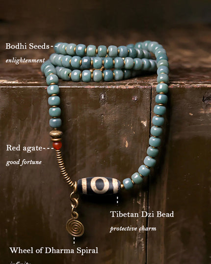 Serene Balance Dzi Bead & Bodhi Seed Necklace