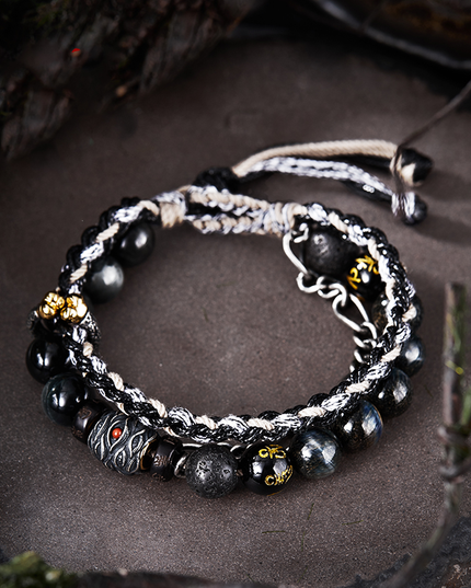 Himalayan Buddhist Prayer Obsidian Bracelet