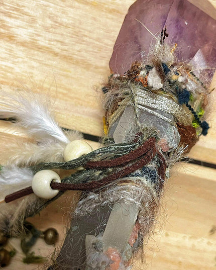 "Spring God Torch" scepter Tibetan White Quartz Crystal Amethyst Moonstone Handmade