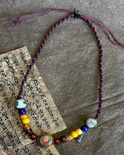 Blessed OM Amber Necklace for Prosperity & Protection