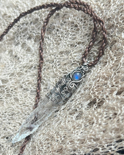 Tibetan Energy Protection White Quartz Crystal Sterling Silver Jewelry Handmade
