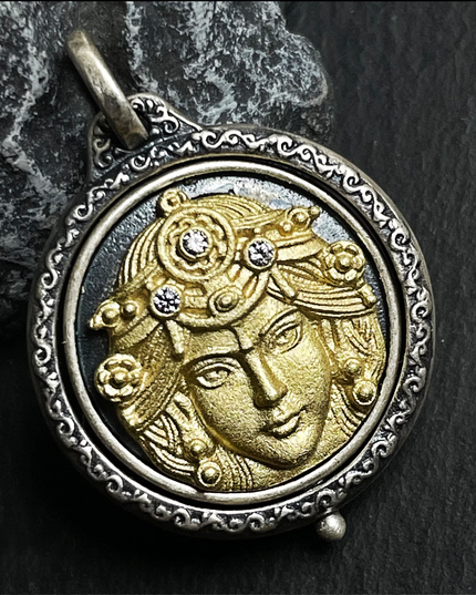 Sterling Silver Gilded Zakirum Dual-Side Rotating Pendant