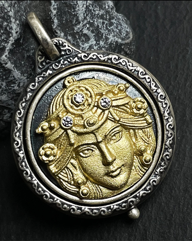 Sterling Silver Gilded Zakirum Dual-Side Rotating Pendant