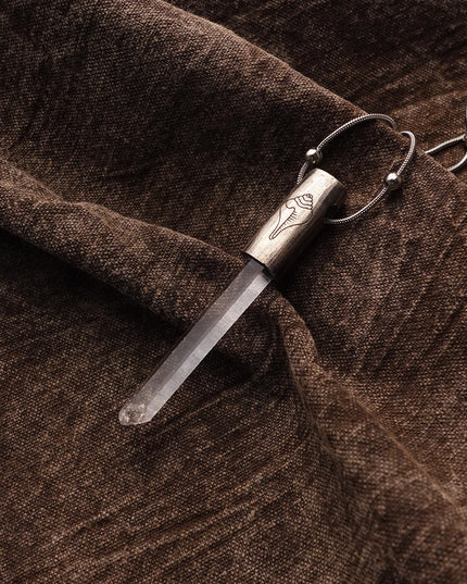 Eight Blessings from Tibet Spiritual Amulet Pendant in Sterling Silver & Crystal Quartz