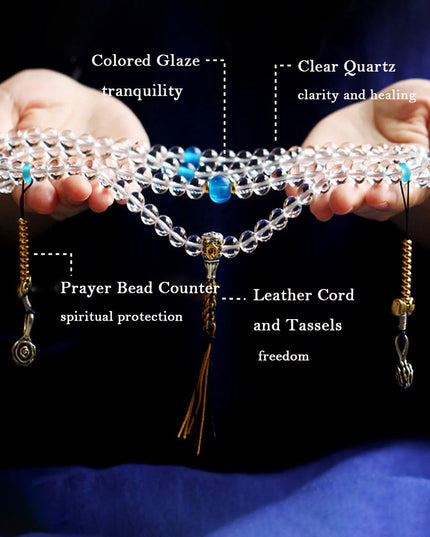 108 Mala Beads Crystal Healing Dorje Symbol Necklace