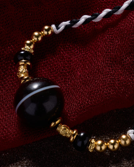Lucky Protection Dzi Bead Necklace – Spiritual Energy with Gold-plated Details