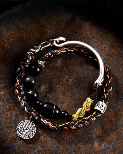 Silver Mountain Spirit Coin Bagua Fortune Beads Bracelet