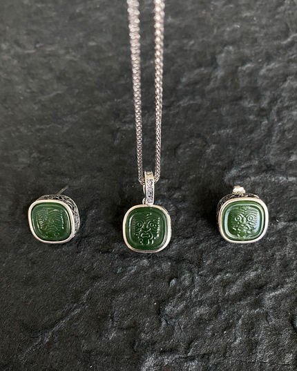Jade Prosperity Earrings engraved prosperity symbols