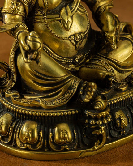 19th Century Yellow Jambhala Old Bronze Glit Antique Buddha Statue Sholdopal