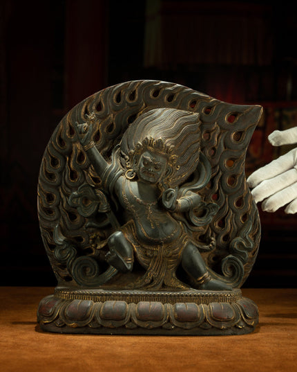 Guardian of the Inner Flame – 16th Century Himalayan Black Stone Vajrapani Statue