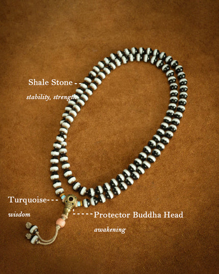 Single Channel Tibetan Dzi 108 Mala Necklace