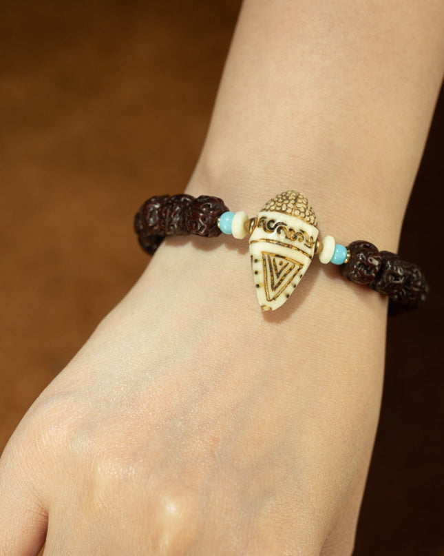 Wrathful Blessings – 19th Century Bodhi Seed & Dzi-style Protector Bead Bracelet