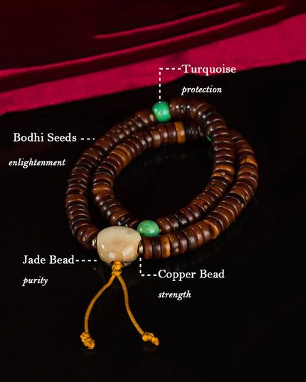 108 Bead Tibetan Old Jade Rosary – High-End Copper Inlay Meditation Bracelet