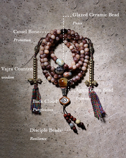 Natural Camel Bone 108 Mala Necklace – Handcrafted Design with Spiritual Protection