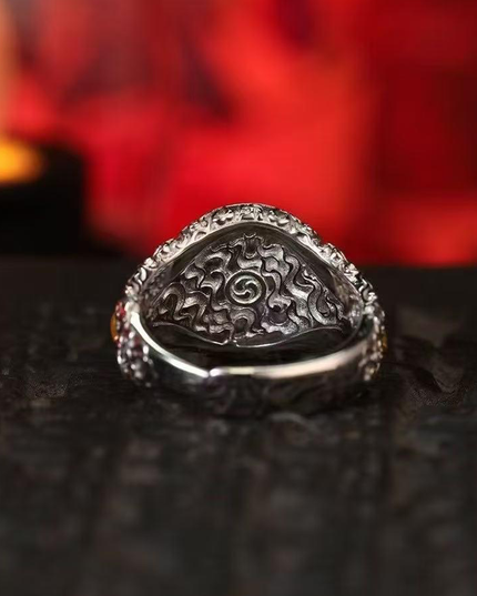 Vajra Ritual Ring: Padmasambhava's Symbol for Overcoming Obstacles & Divine Protection - Sterling Silver with  Blue Topaz