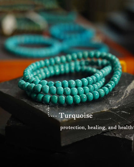 Turquoise Health Mala Necklace 108 Bead Meditation for Wellness