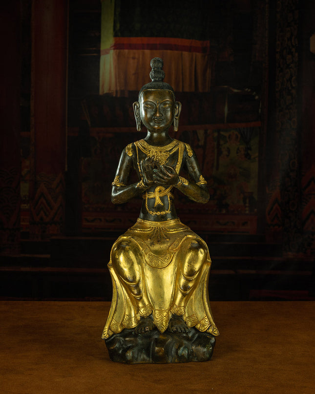 Qing Dynasty Manjusri Bodhisattva Tibetan antique Buddha statue Gilt Han style Tibet