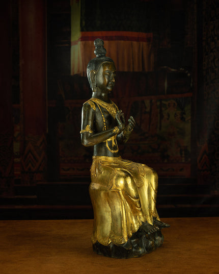 Qing Dynasty Manjusri Bodhisattva Tibetan antique Buddha statue Gilt Han style Tibet