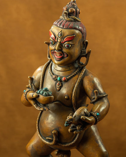 16th Century Black Jambhala Tibetan Antique Buddha Statue Purple Lima Copper Big Size Sholdopal Made