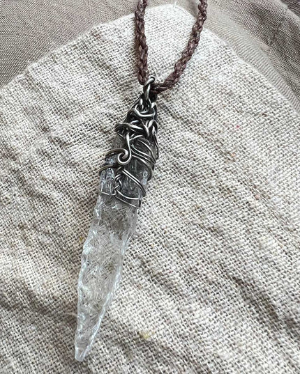 Tibetan Energy Protection White Quartz Crystal Sterling Silver Jewelry Handmade