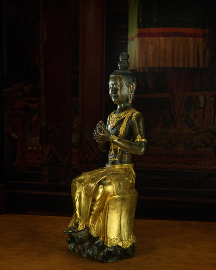 Qing Dynasty Manjusri Bodhisattva Tibetan antique Buddha statue Gilt Han style Tibet