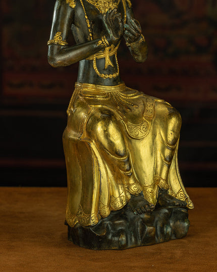 Qing Dynasty Manjusri Bodhisattva Tibetan antique Buddha statue Gilt Han style Tibet