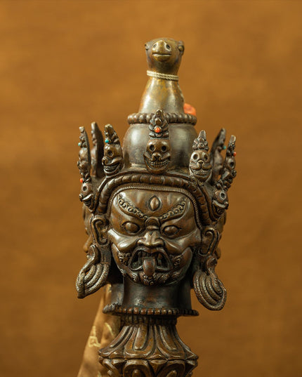19th Century Giant Three-faced Hayagriva Tibetan Antique Vajra Purple Lima Copper