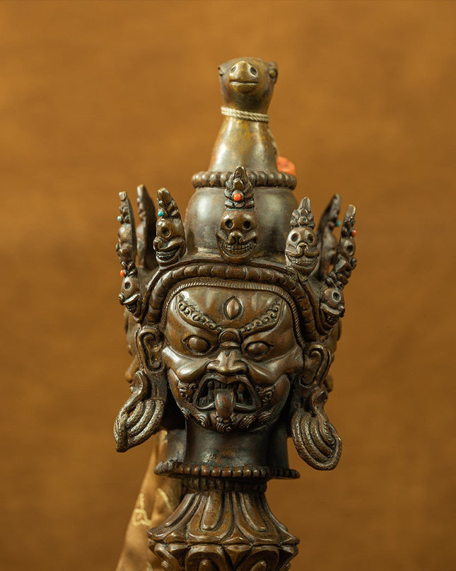 19th Century Giant Three-faced Hayagriva Tibetan Antique Vajra Purple Lima Copper