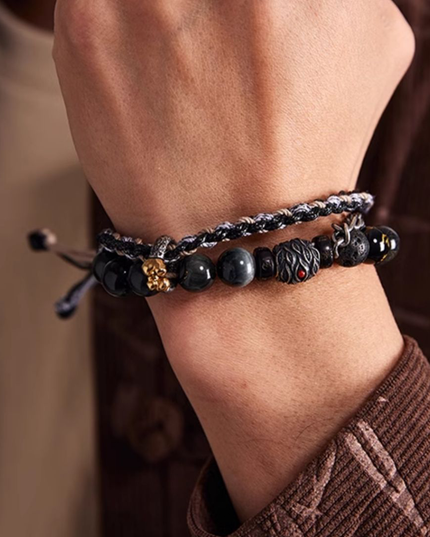Himalayan Buddhist Prayer Obsidian Bracelet