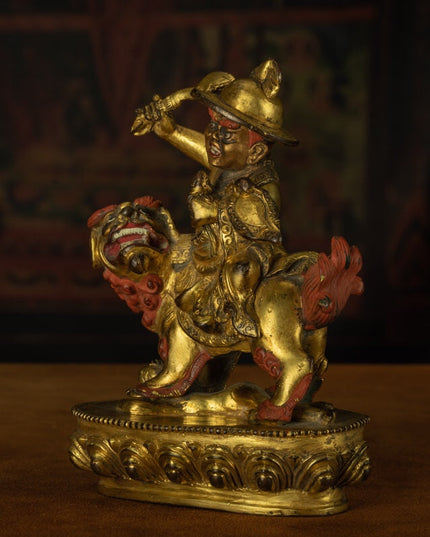 Qing Dynasty Vajra Single Firm Protector Tibetan Antique Buddha Statue Full of Gold Water