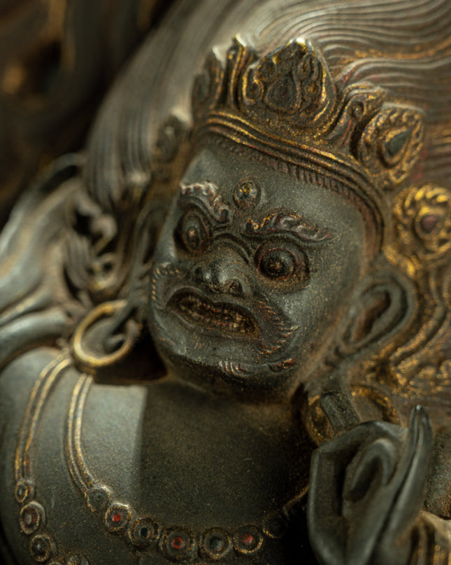 Guardian of the Inner Flame – 16th Century Himalayan Black Stone Vajrapani Statue