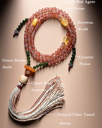 Ember Prayer Mala – South Red Agate 108 Bead Necklace-Bracelet for Spiritual Protection