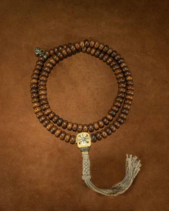 Sacred Lotus: Qing Dynasty Bodhi Seed 108 Mala Necklace