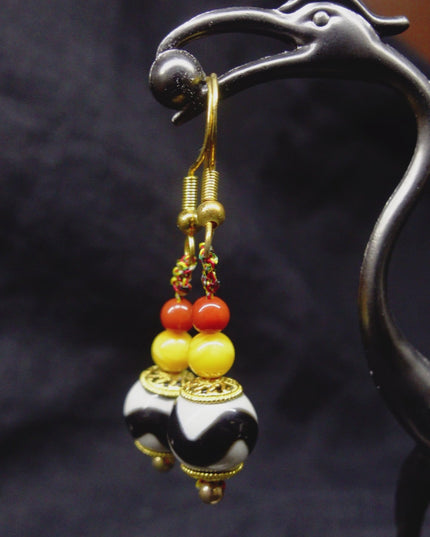 【Unique Item】 Tiger Tooth Dzi bead Earrings  for health