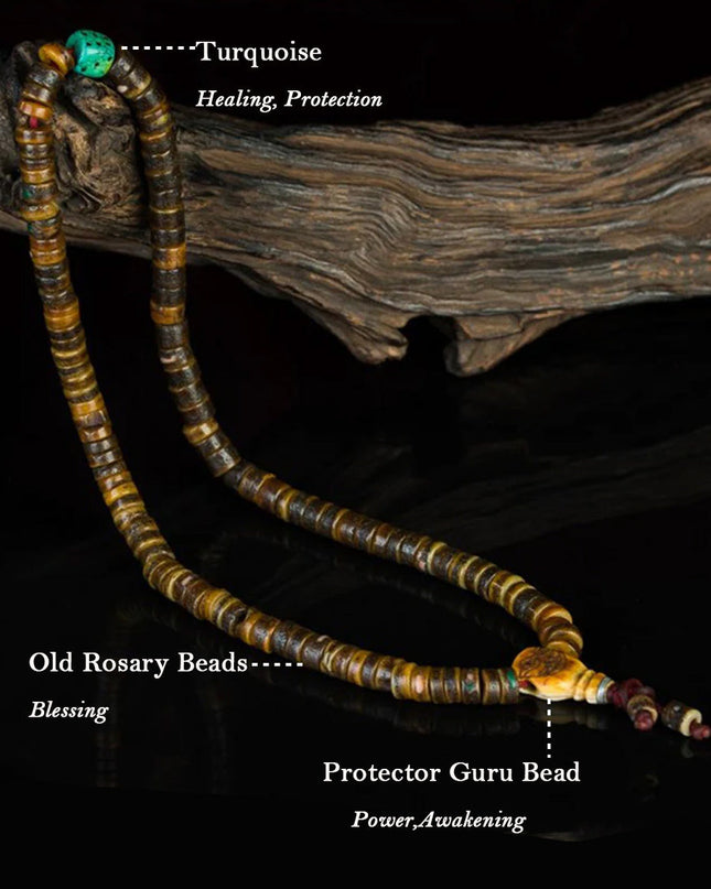 18th Century Om Mani Padme Hum 108 Old Rosary Beads Yak Bone
