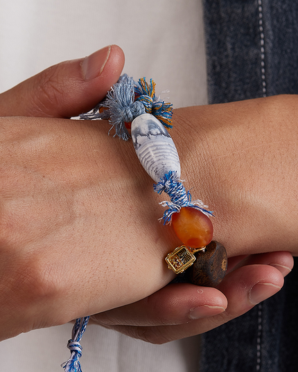 Himalayan Style Woven Cord Dzi Bead Silver Zakirum Bracelet