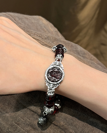 Silver Blood Amber Zakirum Inlay Bracelet